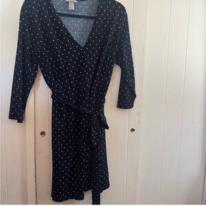 H&M Navy Polka Dot Wrap Dress With Waist Belt